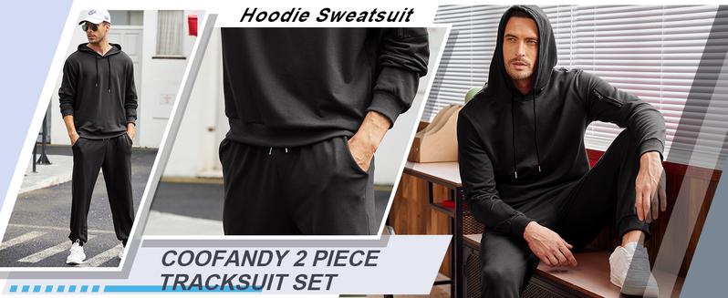 COOFANDY Men's Tracksuit 2 Pack Hooded Athletic Sweatsuits Casual Running Jogging Sport Suit Sets