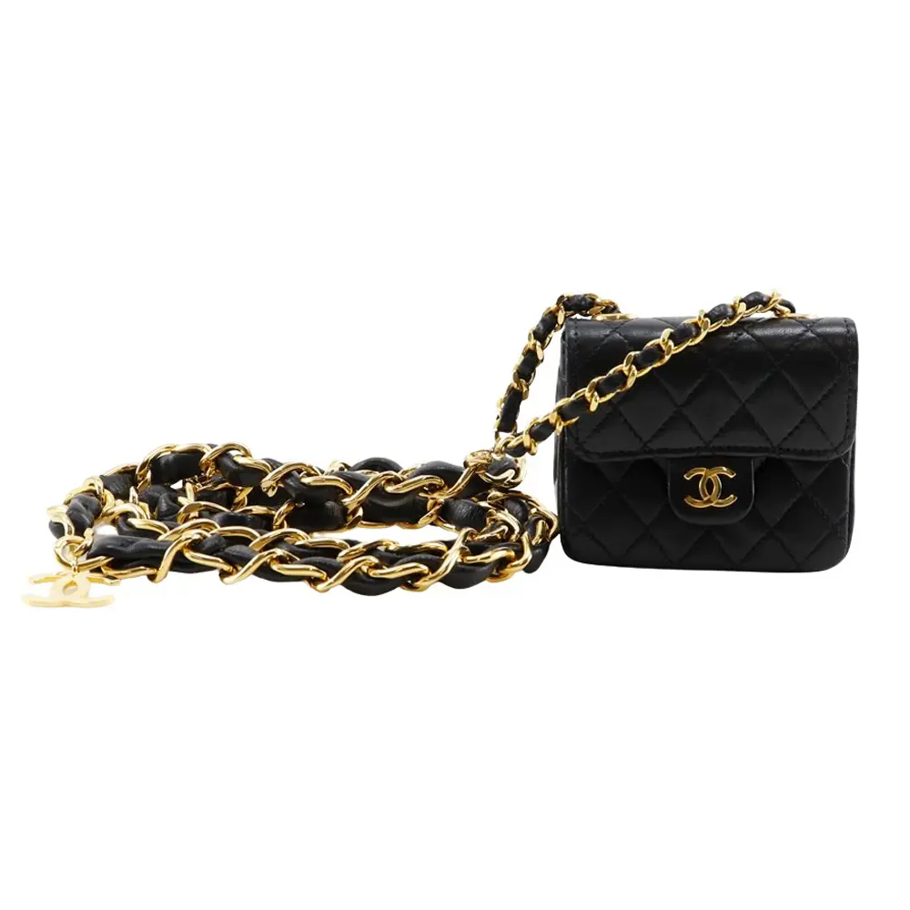 Pre-owned CHANEL Lambskin Tote Bags Chain Pochette Micro Matelasse Waist Bag