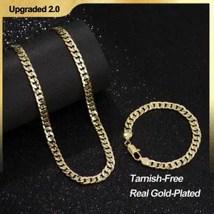 Holylegend 14K Real Gold-Plated Cuban, Figaro, Rope Chain Set– Upgraded Craft, Faceted Cut,Tarnish-Free with Nanotechnology Coating, 24 Inches Necklace, 4mm/ 6mm/ 8mm