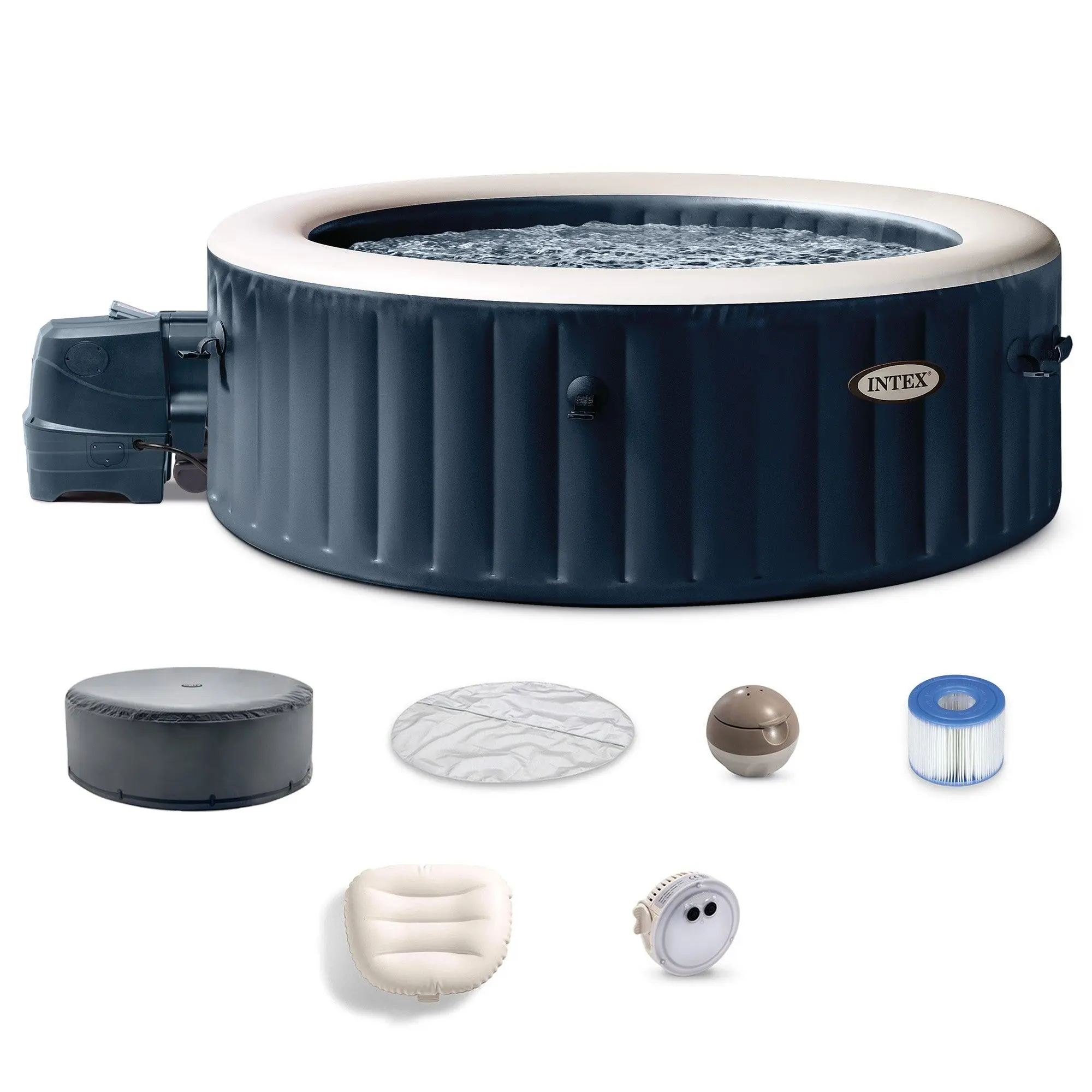 Intex PureSpa Plus 6 Person Inflatable Round Hot Tub Set with 170 AirJets, Blue