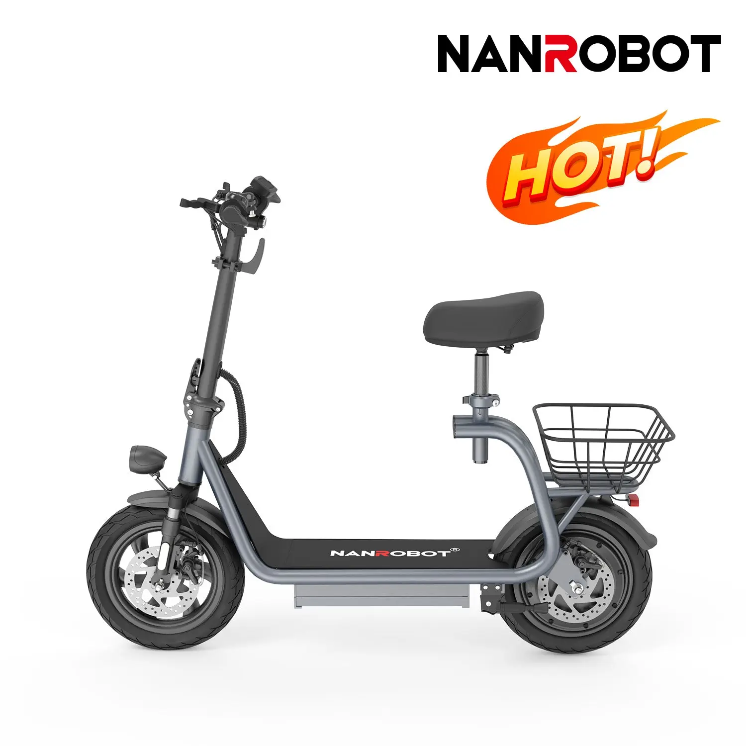NANROBOT M5 PRO Electric Scooter with Seat and Basket 750W Powerful Motor Up to 25 Miles Range | 12" Pneumatic Tire