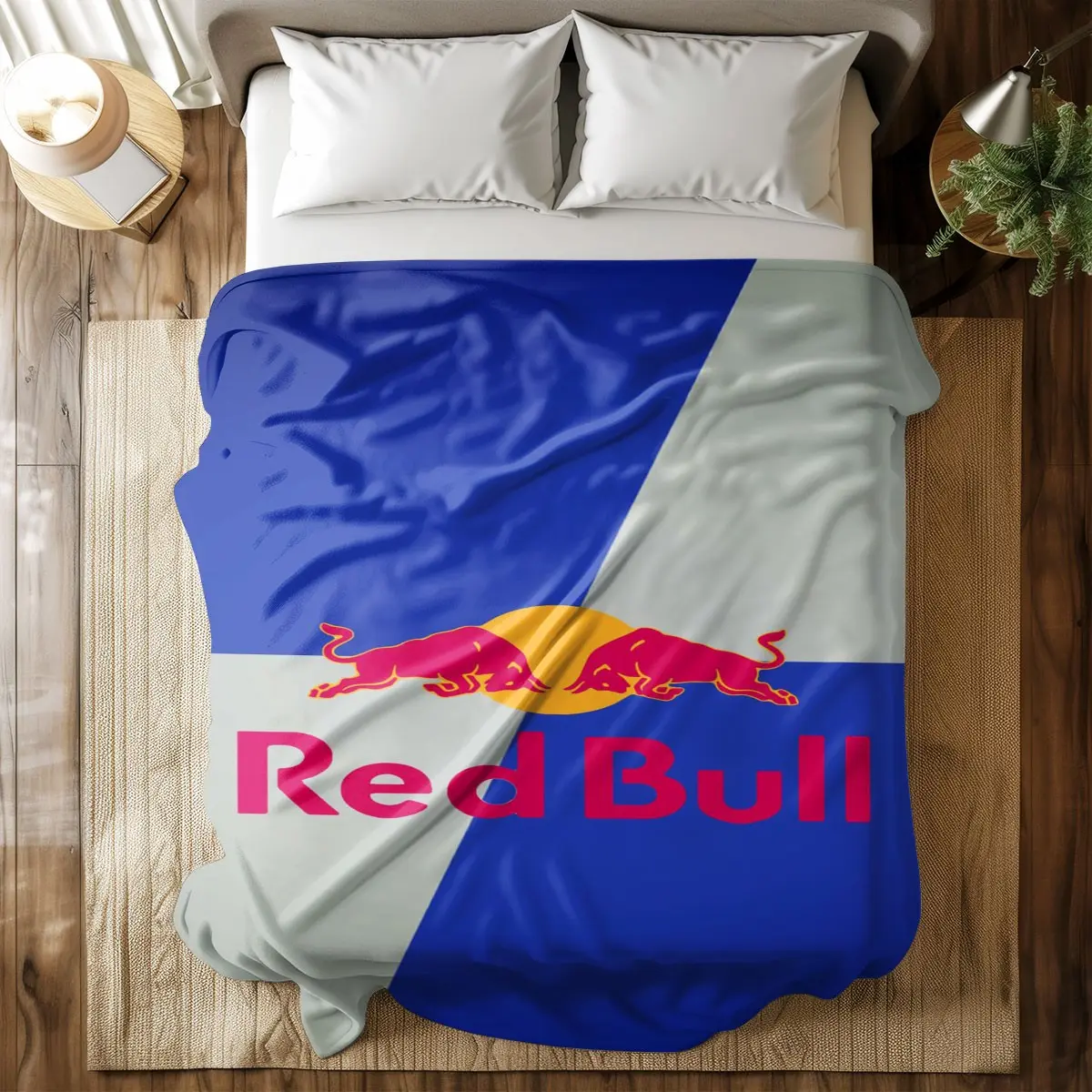 Bull Classic Color Logo Polyester Flannel Blanket, Soft Warm Anti-Pilling, Ideal for Naps Camping Travel, Perfect Gift, Machine Washable Blanket