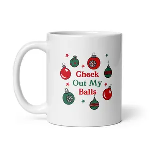 Check Out My Balls Mug Funny Christmas Tree Ornaments Sexual Innuendo Cup - 11oz Funny Coffee Mugs Ceramic Printed Drinkware Cup