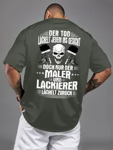 Men's German Painter Graphic T-Shirt, Casual Loose Fit Short Sleeve, Fitted Style, All Seasons Wear, Letter Pattern
