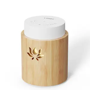LOXIM Padma Aromatherapy Diffuser, Real Bamboo Material Aroma Scent Machine, Optional LED Light, Waterless, Noiseless, Cordless, Battery Operated