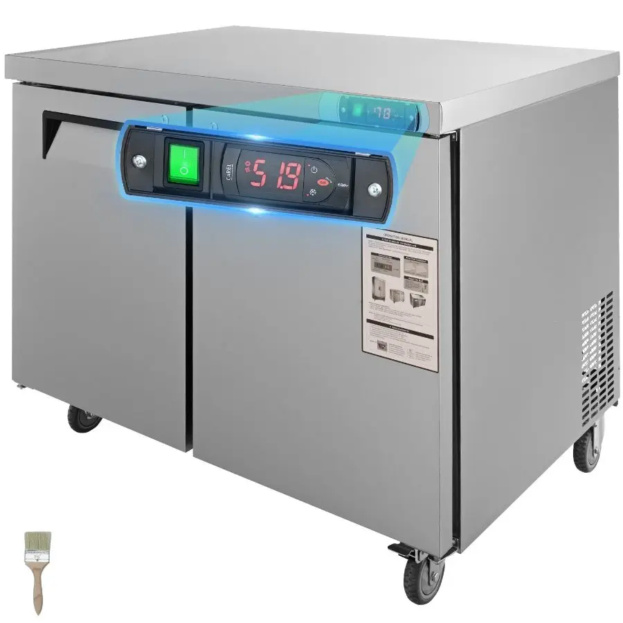 【Summerfinds】 48-Inch Thick Stainless Steel Commercial Undercounter Worktop Refrigerator, 12.85 Cu. Ft 2-Door Lockable Food Prep Station for Restaurant/Bar, Lockable Doorsdealsforyoudays