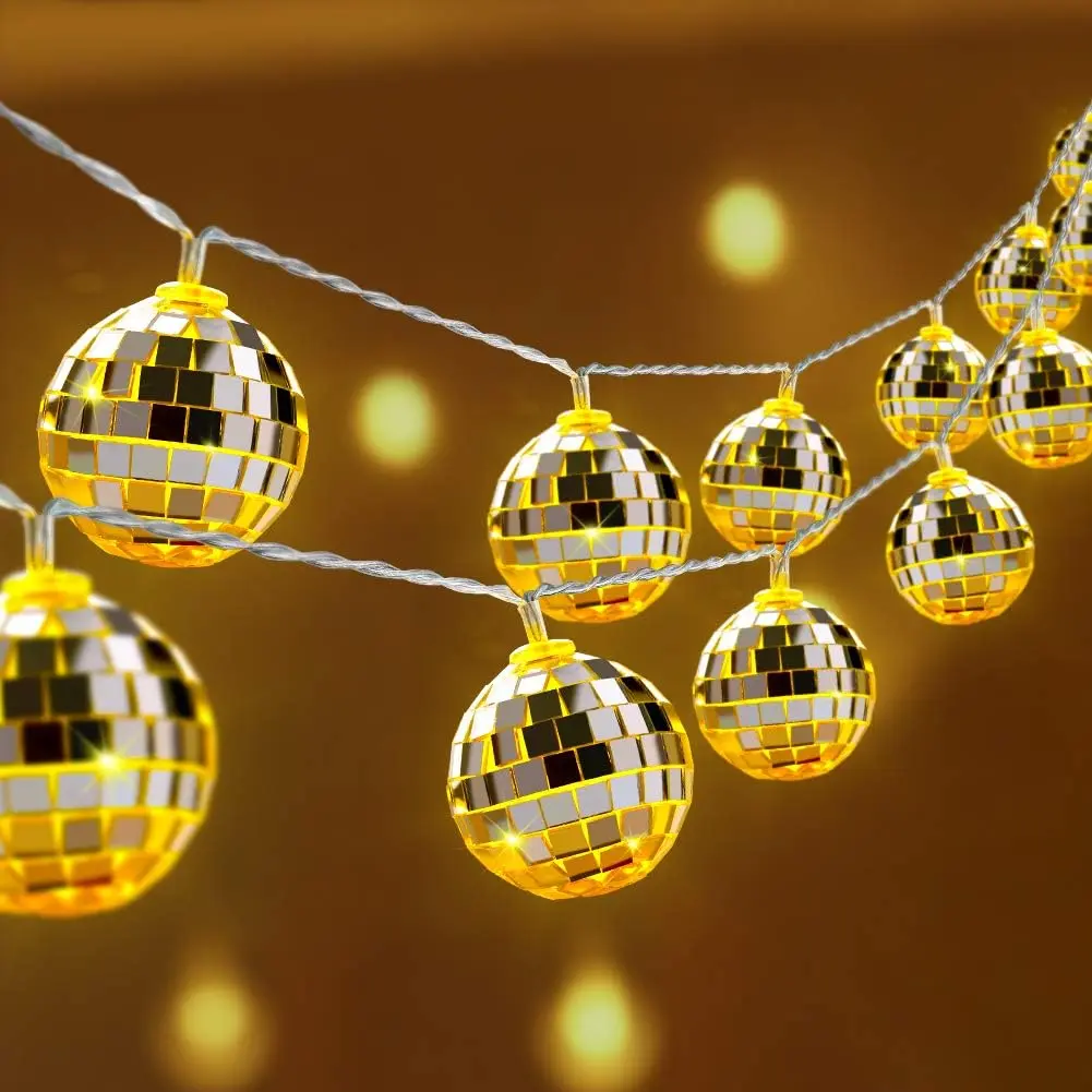 10LED/20 LED Disco Ball Mirror LED Party String Light Christmas Lanterns for Holiday Wall Window Tree Decorations Indoor Outdoor Patio Party Yard Garden Kids Bedroom Living Dero Party Lighting Decoration Party Led Lights Party Decoration Supplies