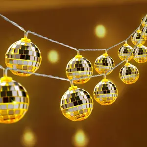 10LED/20 LED Disco Ball Mirror LED Party String Light Christmas Lanterns for Holiday Wall Window Tree Decorations Indoor Outdoor Patio Party Yard Garden Kids Bedroom Living Dero Party Lighting Decoration