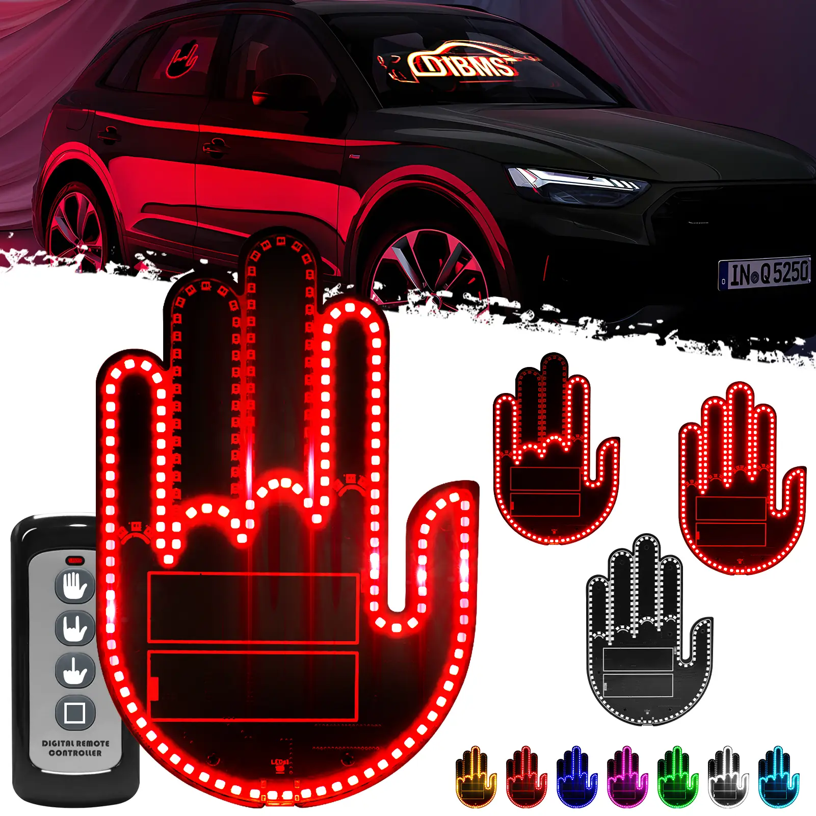 DIBMS Car Gesture Decorative Light, Ambient Lighting Kit, Rechargeable Led Gesture Light, Road Rage Led Signs Calms Road Rage, Decoration led lights c