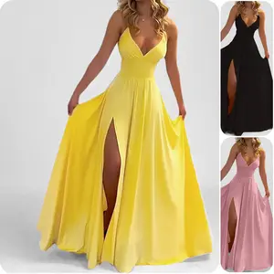 New women's clothing: fashionable slim-fit solid color strapless slit long dress