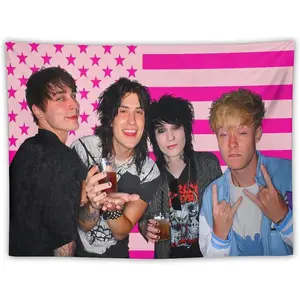 Dorm Room Essentials Sam&colby Jake&Johnny Merch Pink American Flag Hanging Wall Tapestry Art For Bedroom Livingroom Decor Starry Sky Pattern