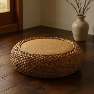 Coffee Rattan Meditation Cushion – Round Floor Seat for Relaxation