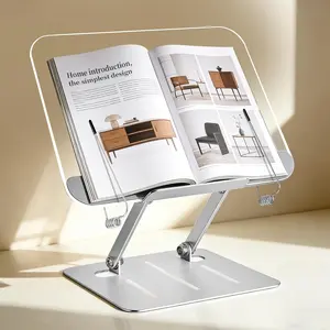 Book Stand for Reading, Hands Free Foldable Desktop Book Holder, Height & Angle Adjustable Textbook Stand with Page Clips for Cookbook, Tablet,  Scores