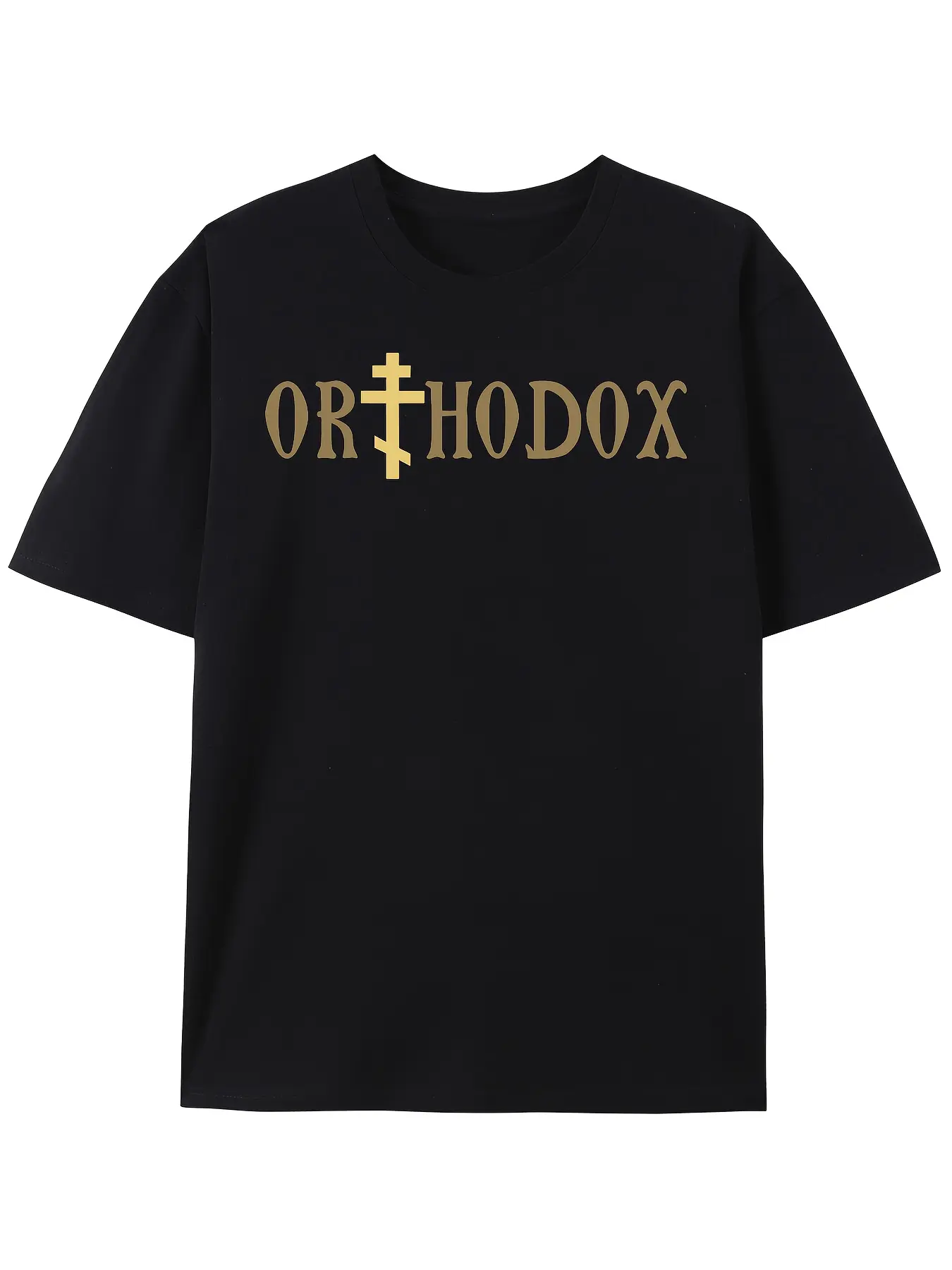 Breathable T-Shirt with an Orthodox Golden Slogan unisex soft cotton short sleeve t shirt, vintage graphic casual tee for men women teens, perfect birthday holiday gift for camping travel gym daily street  wear