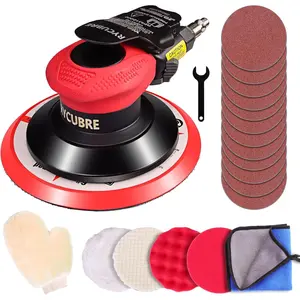 Pneumatic Air Sander 6 Inch DA Palm Sander, High Speed Orbital Sander for Woodworking & Auto Polishing (including 12 sandpaper + 4 polishing pads + accessories)