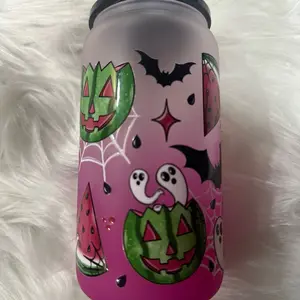 Libby Glass Tumbler with Bling Lid - Halloween Spooky Fall Design, 16 Oz - Tumblers, Drinkware