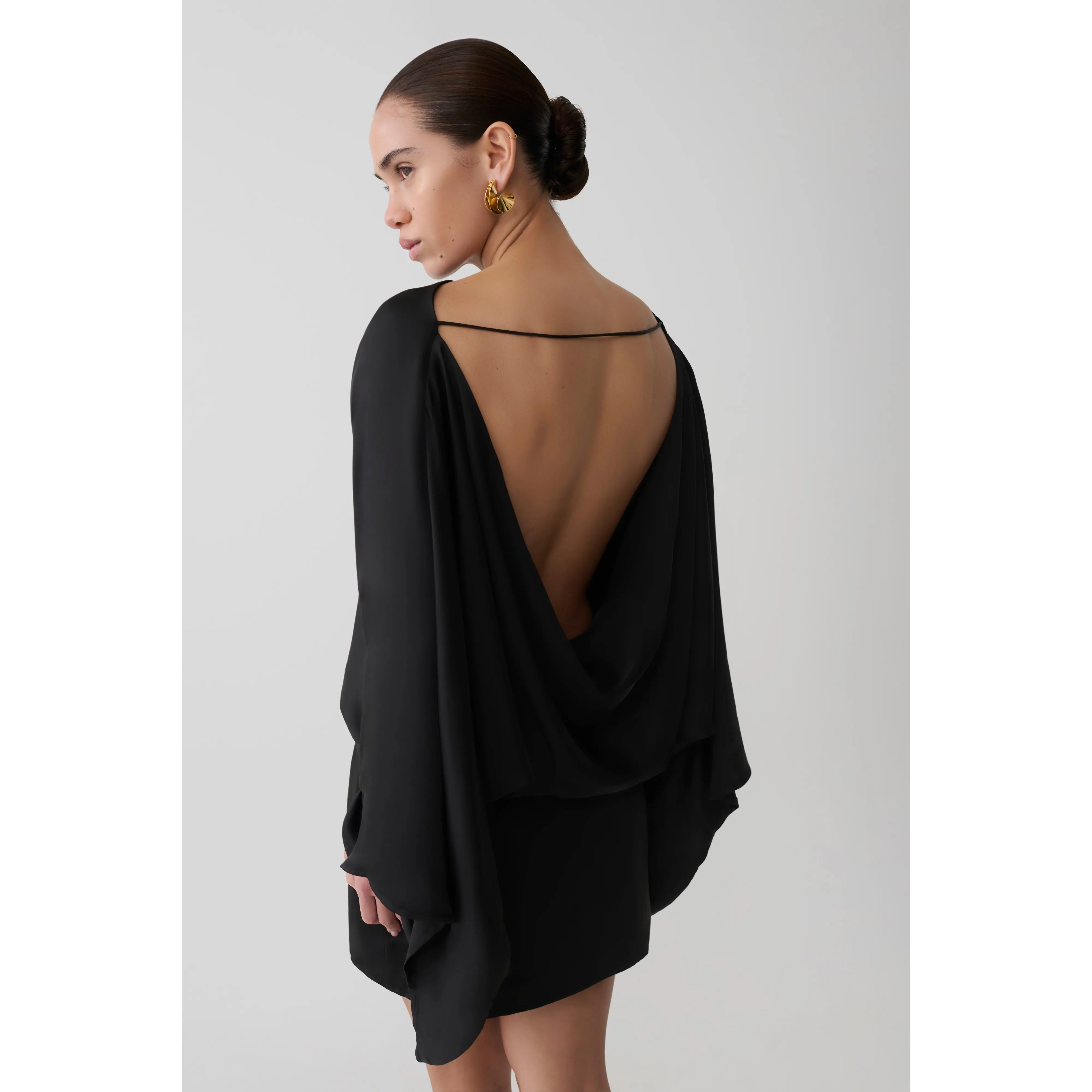Anoushka Cowl Back Satin Mini Dress - Black