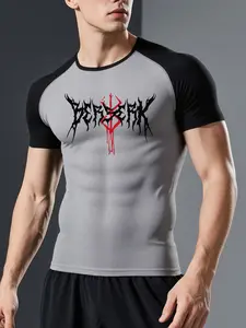 Men's Compression Short Sleeve Shirt, Y2K Thorns Print, Breathable Quick-Dry Fabric, Ideal for Running & Training, Sportswear