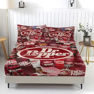 Dr Pepper pattern printed bed sheet, Bed Sheets Set, Bed Set including 1 bed sheet and 2 pillowcases, anti slip dust cover suitable for bedrooms and guest rooms, suitable for personal use or gift giving