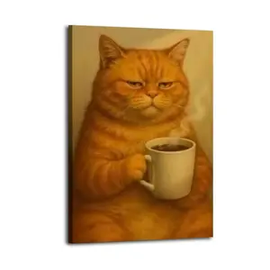Orange Cat And Coffee Canvas Aesthetic For The Bedroom Wall Sitting Room Dormitory Wall Office Wall Poster Decorative Painting Canvas Wall