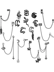 16PCS Ear Cuff Earrings for Women - Punk Style Earrings - Chain Earring Clip On Helix Cartilage Wrap Cuff - Non Pierced Adjustable