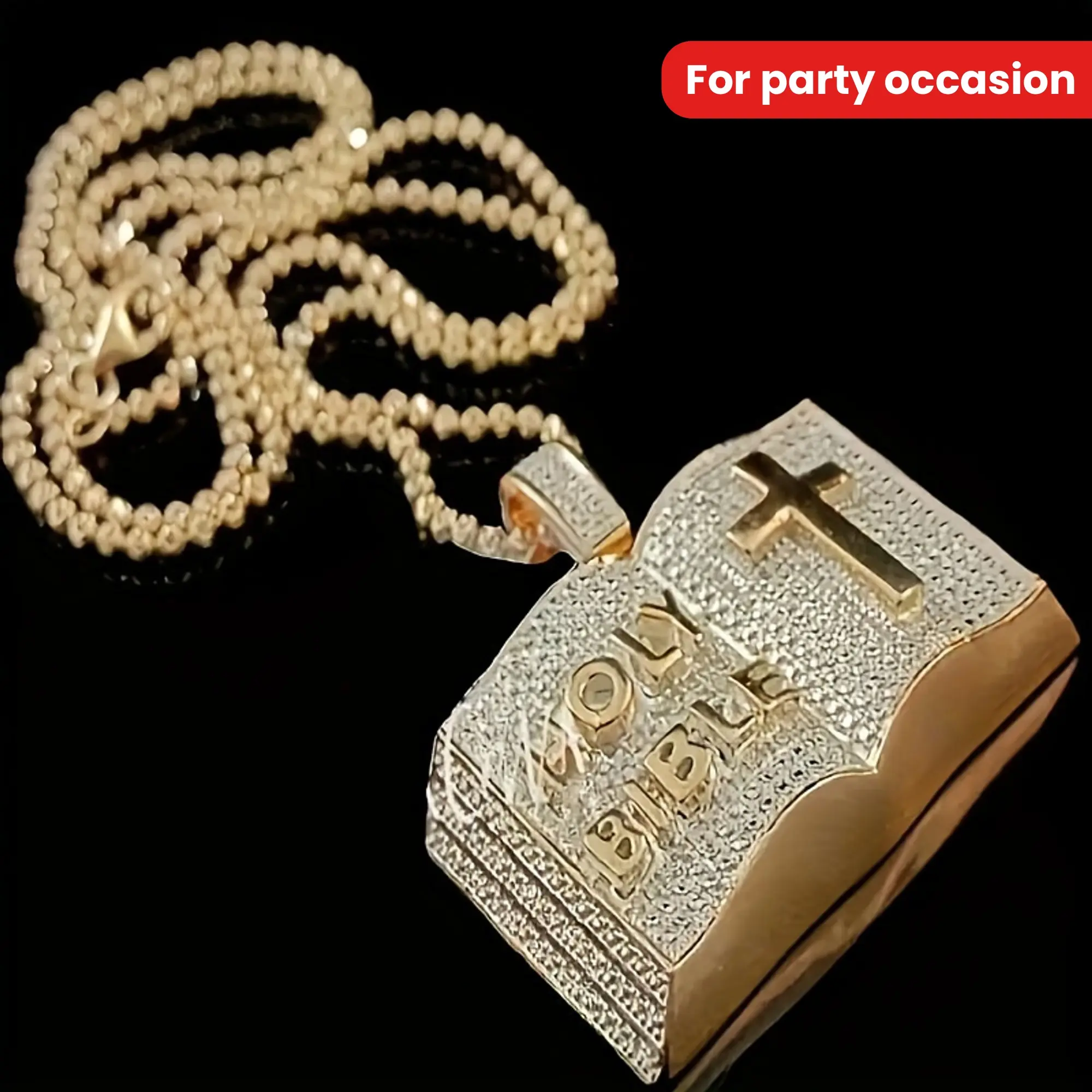 3D Crucifix Zircon Religious Necklace, Unisex Stainless Steel Bible Pendant with Punk Chain Jewelry Necklaces, Holy Edge Streetwear Accessory #RebelFaithStyle #EasterGift2025