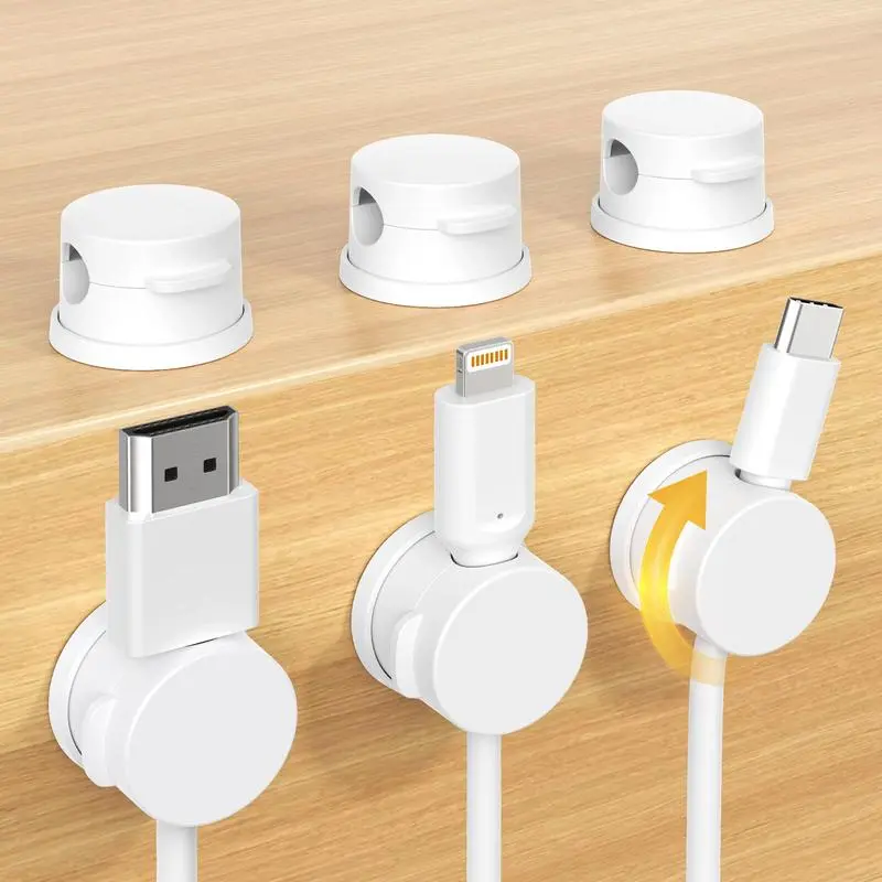 6 Pack Cable Clips for Nightstand, Swiveling Magnetic Cord Organizer, Inch Cable Organizer for Desk, Adhesive Cable Holder for Car, Home, Office (White)
