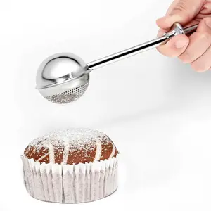 Kayoura Stainless Steel Flour Duster for Baking - Long Handle Powdered Sugar Shaker Sifter for Kitchen - One-Handed Operation Dispenser for Flour, Cocoa, Spices, and Confectionery Sugar