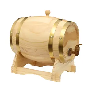 5 Liter Pine Wood Wine Barrel with Stand and Faucet Oak Barrel Decor for Whiskey Beer Wine Modern Home Bar Rustic Cellar Pub Kitchen Countertop Storage Dispenser