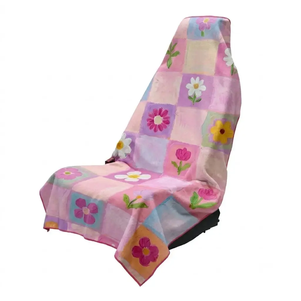 Boho Floral Sunshine Car Seat Cover – Pink Wildflower Sun Pattern Seat Protector