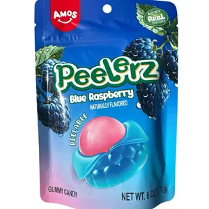 Amos Peelerz Blue Raspberry Gummy Candy, Peelable Blue Raspberry Gummy Candy, Resealable 6 oz Bag