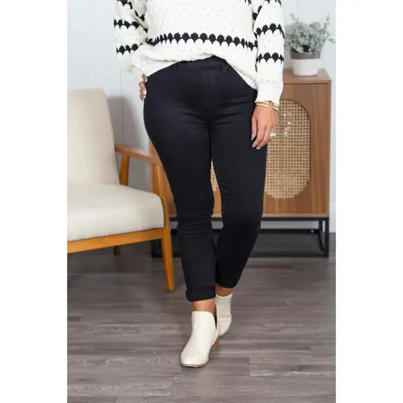 Judy Blue Women's High-Waist Pull-On Skinny Jeans - Casual Wear, Rayon-Polyester Slight Stretch Fabric, Functional Pockets, Back Shield Butt Lifting, Secure Fit