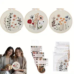 3 Pack Handmade Embroidery DIY Material Pack Beginners Stamped Cross Stitch Kits with Cute Flowers and Plants Patterns for Adults Beauty & Personal Care
