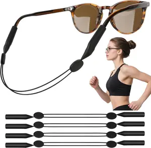 4 Pack Glasses Strap, Adjustable Anti-Slip No-Tail Sunglasses Strap, Sports Eyeglasses Straps & Eyewear Retainers for Running Fitness Reading, Neck Chain Cord for Men and Women - Black Coikcer