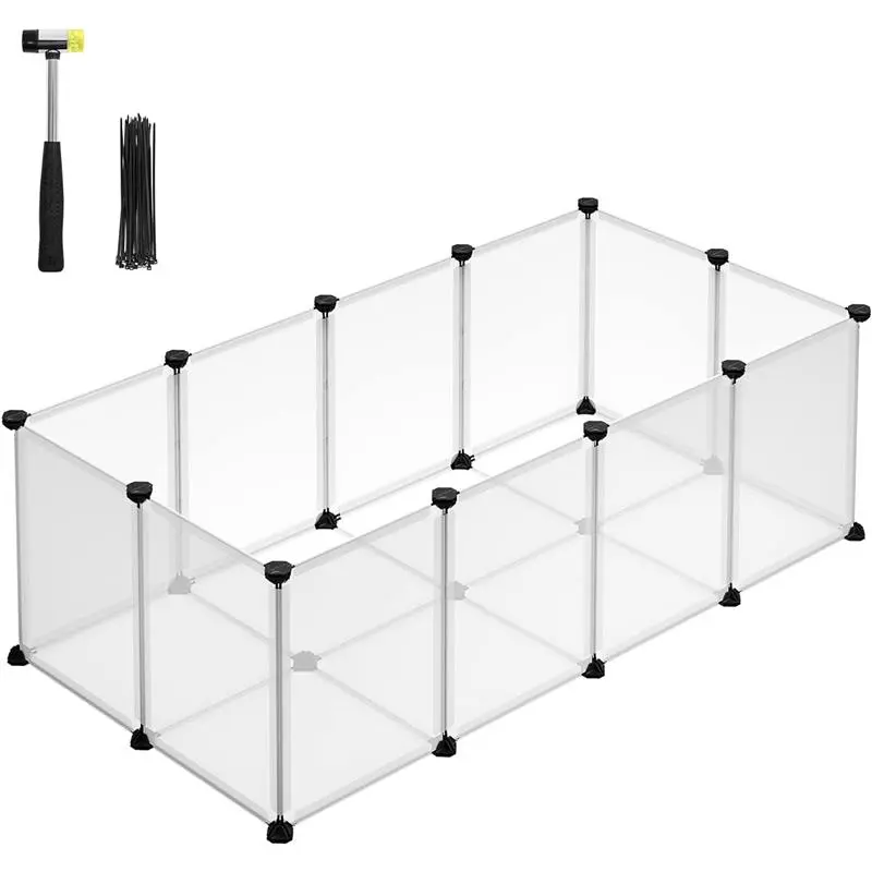 Small Animal Playpen with Floor, DIY Plastic Enclosure for Hamsters, Hedgehogs, 49.2"x24.8"x16.5"