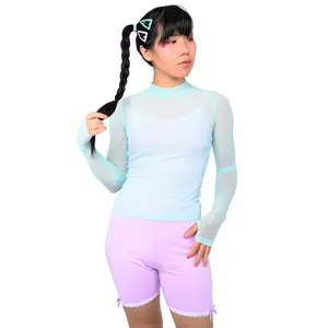 Basics Long Sleeve Mesh Top and Cami Set - Mint/Lavender