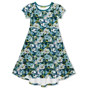 Millie Loves Lily Girls Teal Floral Hi-Low Midi Dress