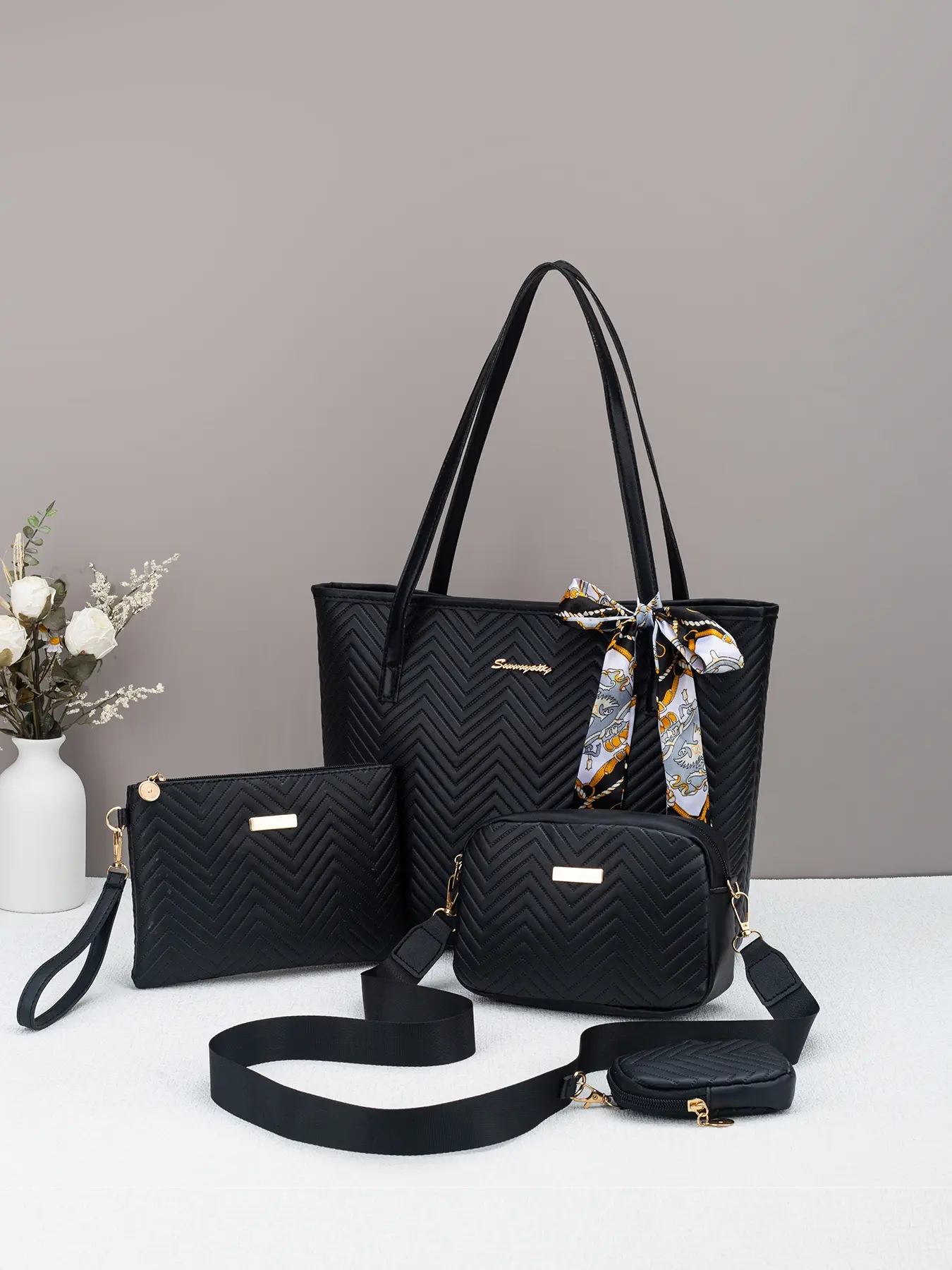 Fashionable Women's Casual Shoulder Bag, Versatile Stylish Handbag, Large Capacity Wave Pattern Tote Bag, Pu Tote Satchel, Trendy and Elegant Design, Handbag Shoulder Purse
