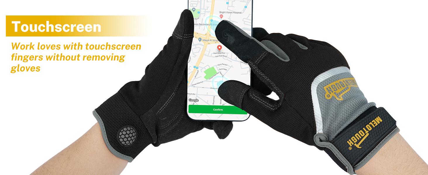 MELOTOUGH Work Gloves for Men Women, Heavy Duty Mechanic Gloves with Touch Screen, Non-Slip Wear Resistant Safety Working Gloves for Garden, Yard, Warehouse, Construction and Daily Work