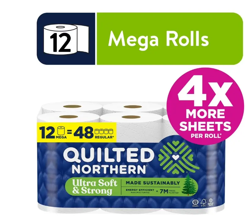 Quilted Northern Ultra Soft & Strong 2-Ply Toilet Paper, 12 Mega Rolls, 295 Sheets Per Roll