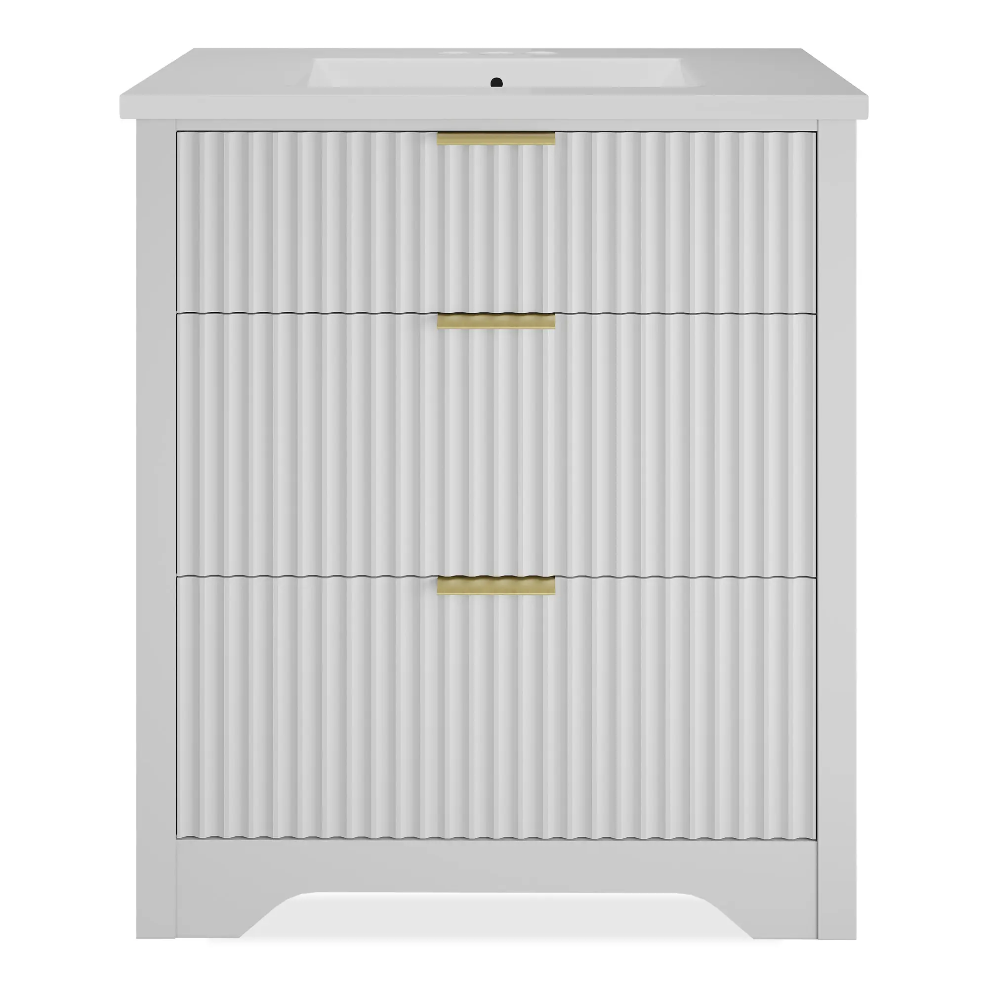 Modern Fluted Bathroom Vanity with Basin – Freestanding Bath Cabinet, 2 Drawers & Turn over-Down Drawer, Easy to Assemble & Clean, Single Basin Vanity Set, Walnut, 30 Inches