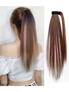 Women's Magic Tape Bandtail Braid Dip Dye Gradient Colorful Realistic Natural Simple Easy Wear Long Straight Hair Tail