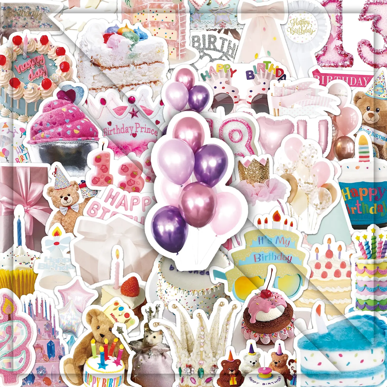 50 PCS Birthday Celebration Stickers - Cute Cartoon Party Decals for Phone Cases & DIY Crafts - Festive Fun Decoration Accessories