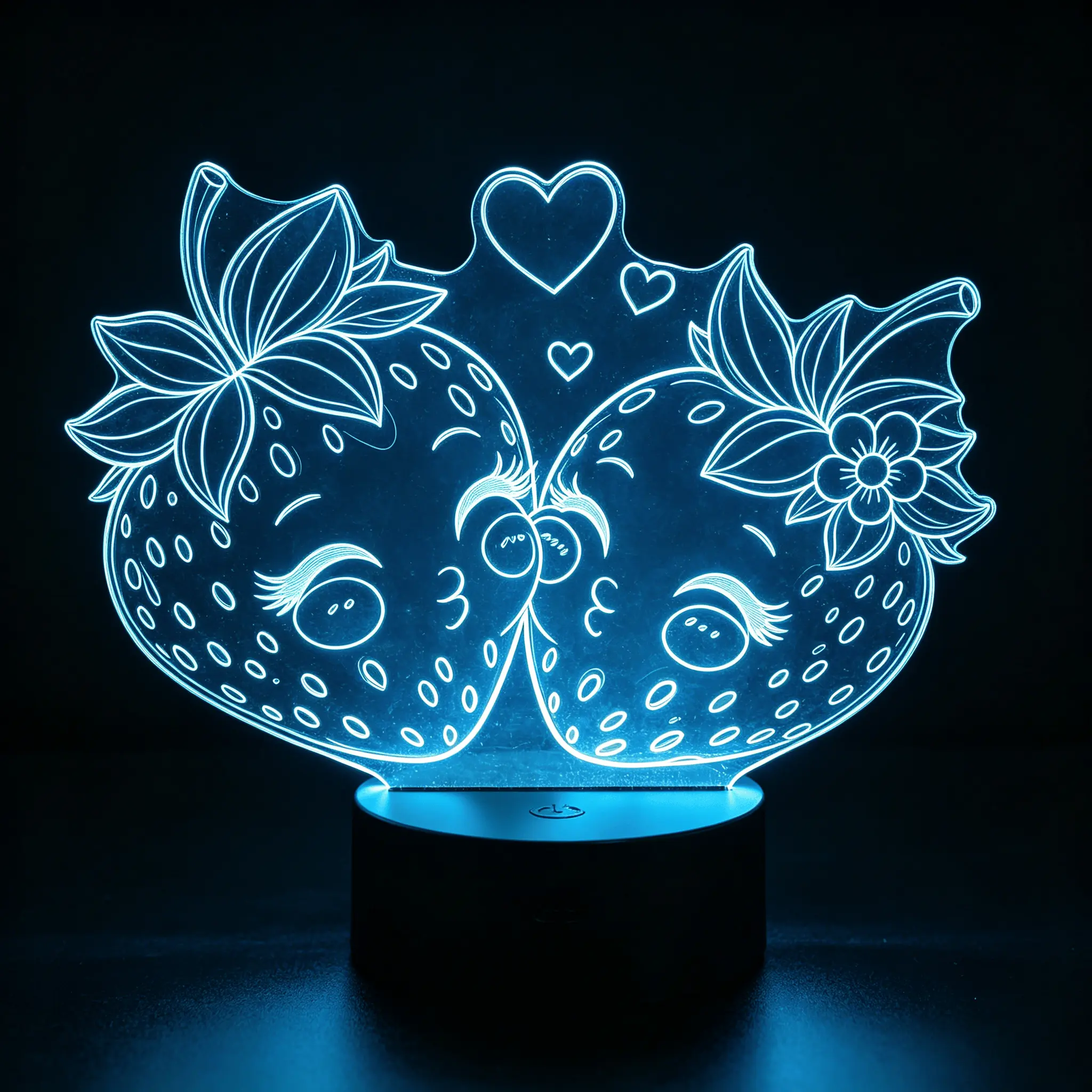 Strawberry-Shape Cute Cartoon Couple Acrylic Night Light with Heart Motif, Neon Glow Romantic Decor Lamp for Indoor Use, Multiple Colors Option for Bedroom Display Ornament
