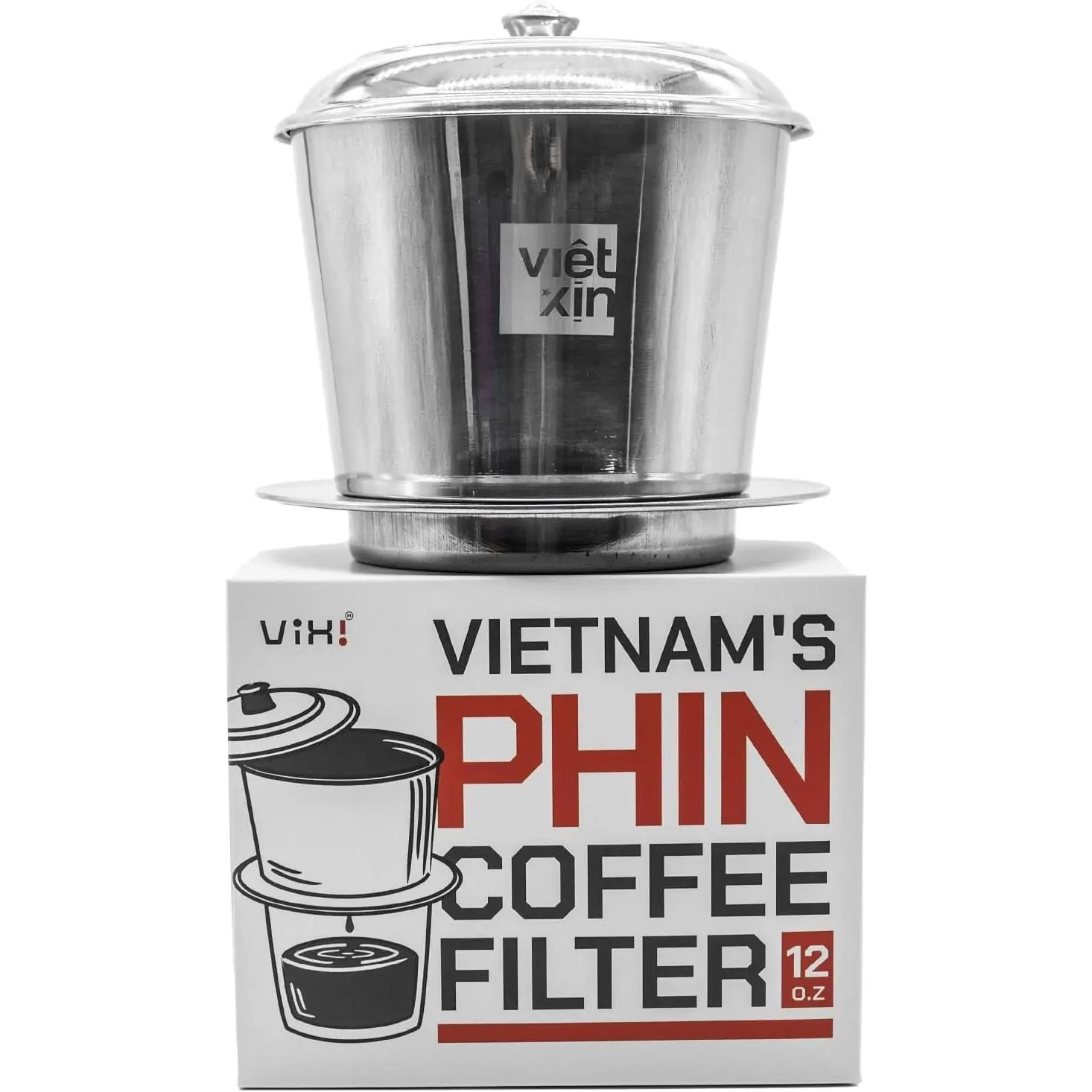 Vietnamese Coffee Filter 12 oz Phin Maker Asian Coffee Dripper, Stainless Steel Reusable Gravity Insert for Perfect Phin Coffee Silver