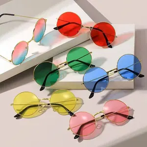 Unisex Multicolor Dazzling Glasses Retro Round Sunglasses Metal Ocean Lens Sunglasses