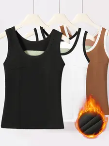 3-Pack Women's Autumn Winter De Velvet Thermal Vest with Double-Sided Plush Lining Anti-Static Super Soft U-Neck Sleeveless for Home & Outdoor Use Essential Basic Minimalist Tops Womenswear Casual