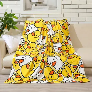 Cute Rubber Duck Throw Blanket All Season Cartoon Ducks Decorative Fleece Blankets Ducky Soft Cozy Flannel Blanket for Bed Chair Car Sofa Couch Bedroom (Yellow,White,50" X 60")