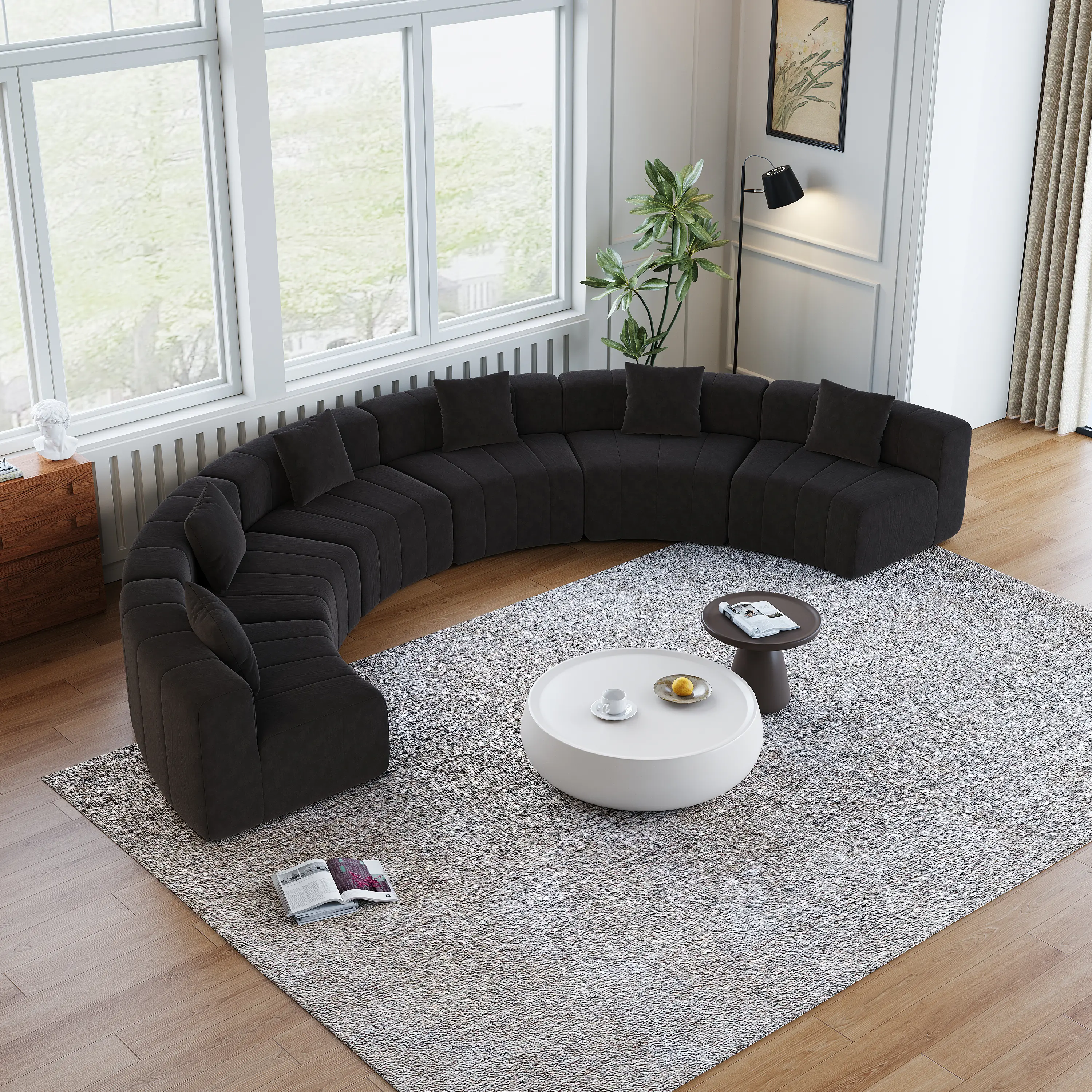 【Sub 3 packages】Niccae Chenille curved sectional sofa with 6 pillows,Curved Symmetrical Modular Semi Circular Sofa Sectional for bedroom, living room, office for leisure or nap, reading room, and lobby