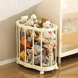 Large Stuffed Animal Toys Organizer with Universal Wheels, Rolling Toy Bin for Kids Bedroom Playroom